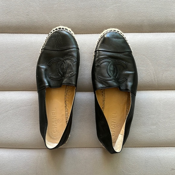 Chanel Espadrilles Black Navy blue Leather ref.202857 - Joli Closet